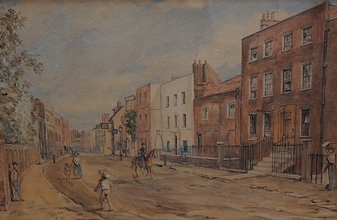 J Ashley, watercolour, Church Street Kensington, 19 x 29cm. Condition - fair